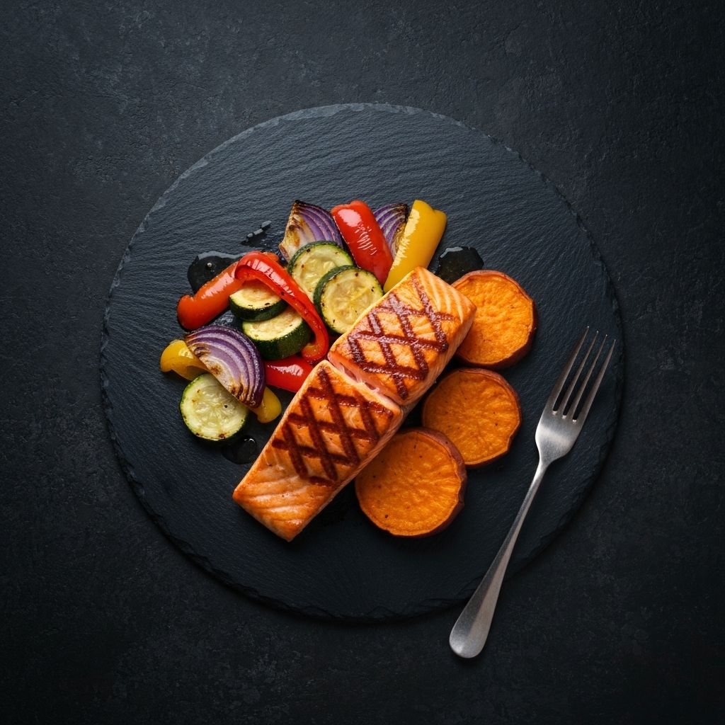 Lax med sötpotatis & grönsaker